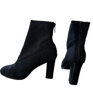 Impo Orain Knit Sock Stretch Stacked Block Heel Boot Black Women's 8